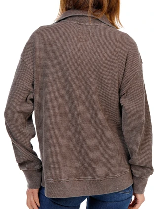 Thumbnail 2: C&C California Women's Quarter Zip Long Sleep Waffle Pullover Top 