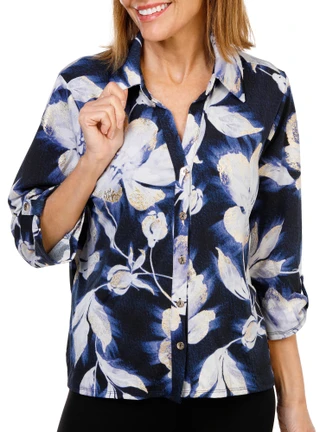 Thumbnail 1: Fair Haven Women's 3/4 Sleeve Button Front Split Neck Top 