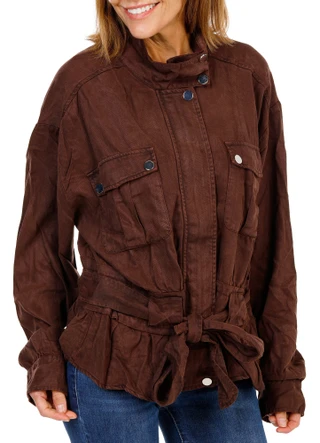 Thumbnail 1: DEAR JOHN DENIM Women's Drop Shoulder Zip Up 2 Pocket Belted Jacket 