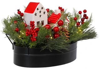 Thumbnail 2: Magical Season 14x10 LED Christmas Mix Centerpiece with Ceramic Houses 