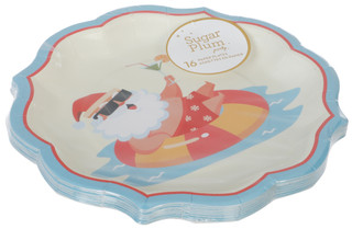 Thumbnail 2: SOPHISTIPLATE 16 Pk Coastal Christmas Tubing Santa Die Cut Party Plates 