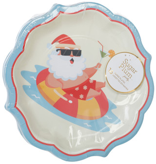 Thumbnail 1: SOPHISTIPLATE 16 Pk Coastal Christmas Tubing Santa Die Cut Party Plates 