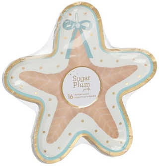 Thumbnail 1: SOPHISTIPLATE 16 Pk Coastal Christmas Starfish Die Cut Party Plates 