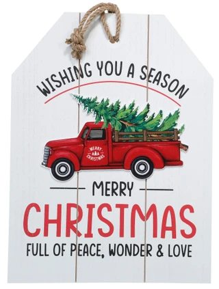 Thumbnail 1: 12x16 Wood Merry Christmas Truck & Tree Door/Wall Hanger 