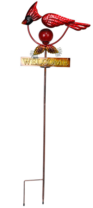 Thumbnail 1: SUNSET VISTA DESIGNS 42 In Solar Cardinal Welcome Garden Stake 