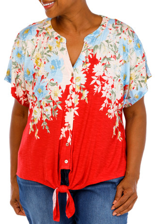 Thumbnail 1: Status by Chenault Plus Short Sleeve Tie Front Top 