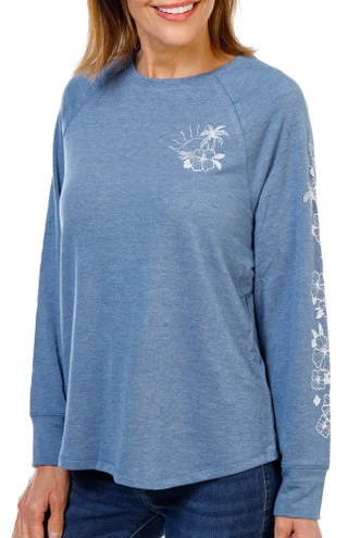 Thumbnail 1: REEL LEGENDS Junior's Long Flower Sleeve Terry Tee 