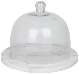 Thumbnail 1: 10 in Marble Cake Plate with Glass Dome 