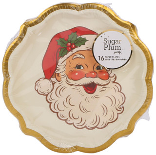 Thumbnail 1: Sugar Plum Party 16 Pk 8 In Christmas Vintage Santa Paper Party Plates  