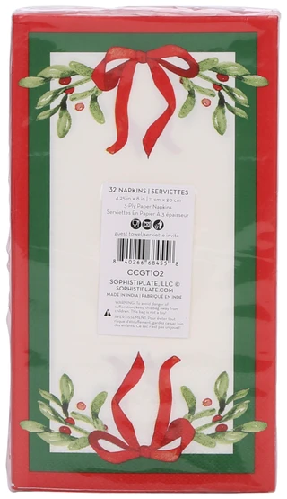 Thumbnail 2: Sugar Plum Party 32 Pk 4.25x8 3-Ply Cozy Christmas Party Paper Napkins  