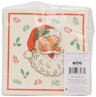 Thumbnail 2: Sugar Plum Party 50 Pk 5x5 3-Ply Vintage Santa Christmas Party Paper Napkins  