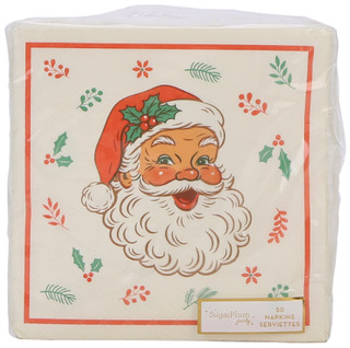 Thumbnail 1: Sugar Plum Party 50 Pk 5x5 3-Ply Vintage Santa Christmas Party Paper Napkins  