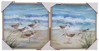 Thumbnail 1: Nan 16x16 2 Pc Coastal Shorebird Framed Wall Decor Set 