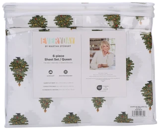 Thumbnail 2: Martha Stewart Queen 6 Pc Sugarplum Christmas Tree Sheet Set 