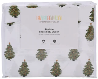 Thumbnail 1: Martha Stewart Queen 6 Pc Sugarplum Christmas Tree Sheet Set 