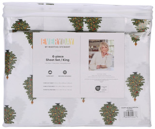 Thumbnail 2: Martha Stewart King 6 Pc Sugarplum Christmas Tree Sheet Set 