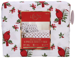 Thumbnail 1: Lenox Twin 4 Pc Christmas Winter Cardinal Sheet Set 