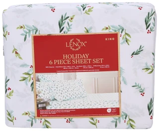 Thumbnail 3: Lenox King 6 Pc Christmas Holly Sheet Set 
