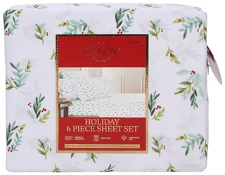 Thumbnail 1: Lenox King 6 Pc Christmas Holly Sheet Set 