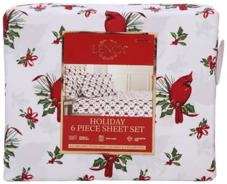 Thumbnail 1: Lenox Queen 6 Pc Christmas Winter Cardinal Sheet Set 