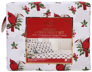 Thumbnail 3: Lenox Queen 6 Pc Christmas Winter Cardinal Sheet Set 