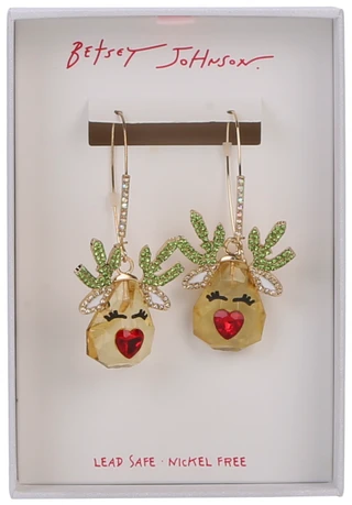 Thumbnail 1: Betsey Johnson Women's Crystal Christmas Reindeer Drop Earrings 