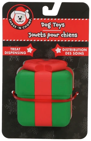 Thumbnail 1: Chase 'N Chomp Rubber Christmas Present Dog Treat Dispensing Toy 