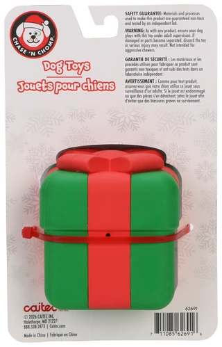 Thumbnail 2: Chase 'N Chomp Rubber Christmas Present Dog Treat Dispensing Toy 