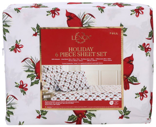 Thumbnail 3: Lenox Full 6 Pc Christmas Winter Cardinal Sheet Set 