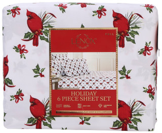 Thumbnail 1: Lenox Full 6 Pc Christmas Winter Cardinal Sheet Set 