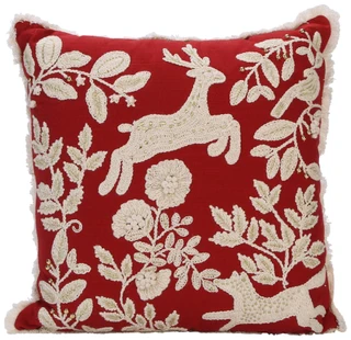Thumbnail 1: Happy Holidays 18x18 Embroidered Christmas Reindeer Throw Pillow 