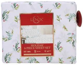 Thumbnail 1: Lenox Full 6 Pc Christmas Holly Sheet Set 