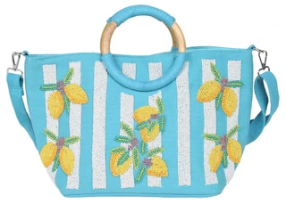 Thumbnail 1: SOL AND MER Beaded Canvas Lemon Tote Bag 