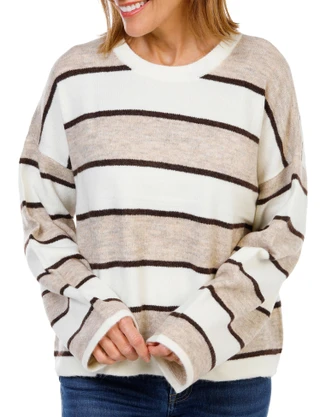 Thumbnail 1: Cece Women's Long Sleeve Stripe Crew Neck Sweater 