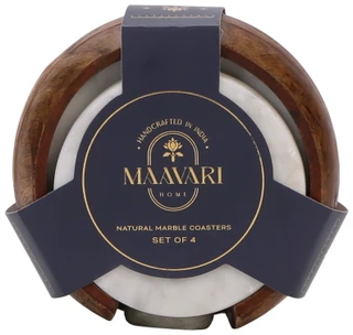 Thumbnail 1: Maavari Home 4 Pk Natural Marble Coasters with Wood Caddy 