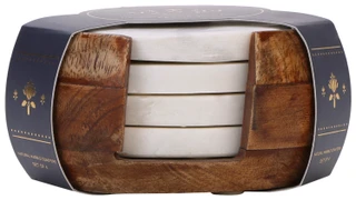 Thumbnail 2: Maavari Home 4 Pk Natural Marble Coasters with Wood Caddy 