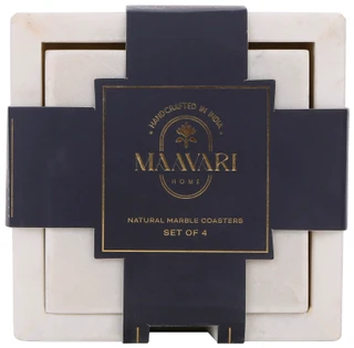 Thumbnail 1: Maavari Home 4 Pk Natural Marble Coasters with Stone Caddy Set 