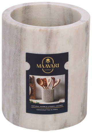 Thumbnail 1: Maavari Home 7 in Natural Marble Utensil Holder 
