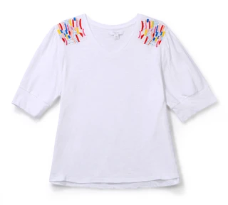 Thumbnail 1: Coral Bay Plus Short Sleeve V-Neck Embroidered Shoulder Top 