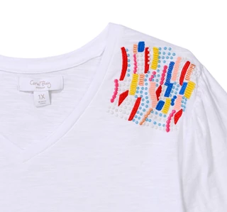 Thumbnail 3: Coral Bay Plus Short Sleeve V-Neck Embroidered Shoulder Top 
