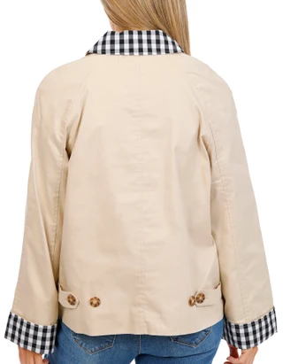 Thumbnail 3: Bagatelle Women's Gingham Collar Crop Trench Coat 