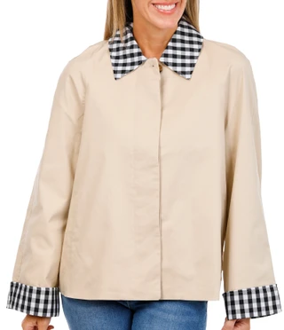 Thumbnail 1: Bagatelle Women's Gingham Collar Crop Trench Coat 