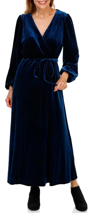 Thumbnail 1: MSK Women's Velvet Shawl Collar Maxi Dress 