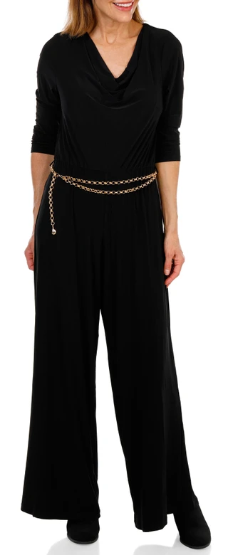 Thumbnail 1: 1. State Women's Cowl Neck Jumpsuit with Chain Belt 