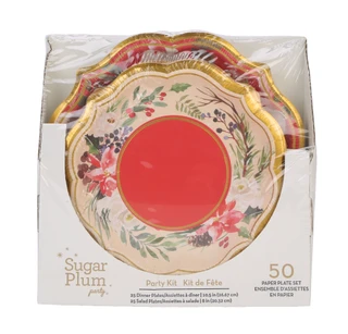 Thumbnail 1: Sugar Plum Party 50 Pk Christmas Paper Dinner Plates & Salad Plates 
