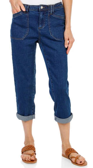 Thumbnail 1: Kate Park Women's Petite Mid-Rise Cuffed Capri Jeans  