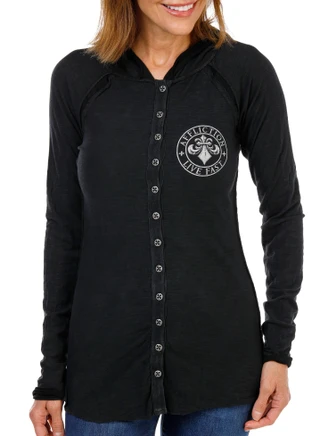 Thumbnail 2: Affliction Juniors Button Down Graphic Hoodie 