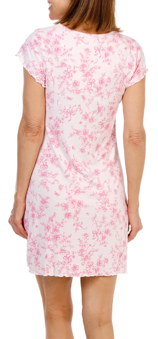 Thumbnail 2: Laura Ashley Women's Ribbed Lettuce Edged Henley Sleepshirt 