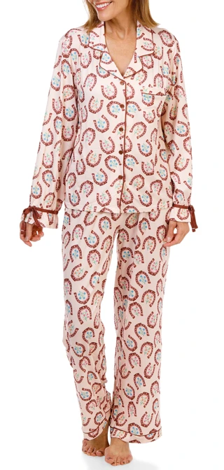 Thumbnail 1: Haute Dreamz Women's 2 Pc Horseshoes & Flowers Pajama Pants Set 