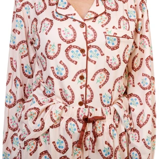 Thumbnail 2: Haute Dreamz Women's 2 Pc Horseshoes & Flowers Pajama Pants Set 